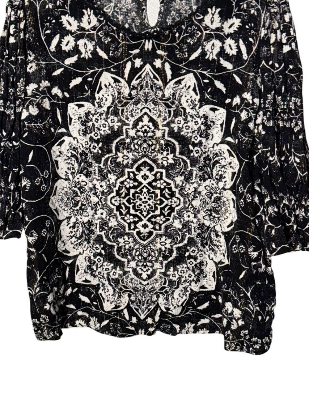 Farmers Market Size Petite XL Black Paisley Floral Print Top - Picture 2 of 6